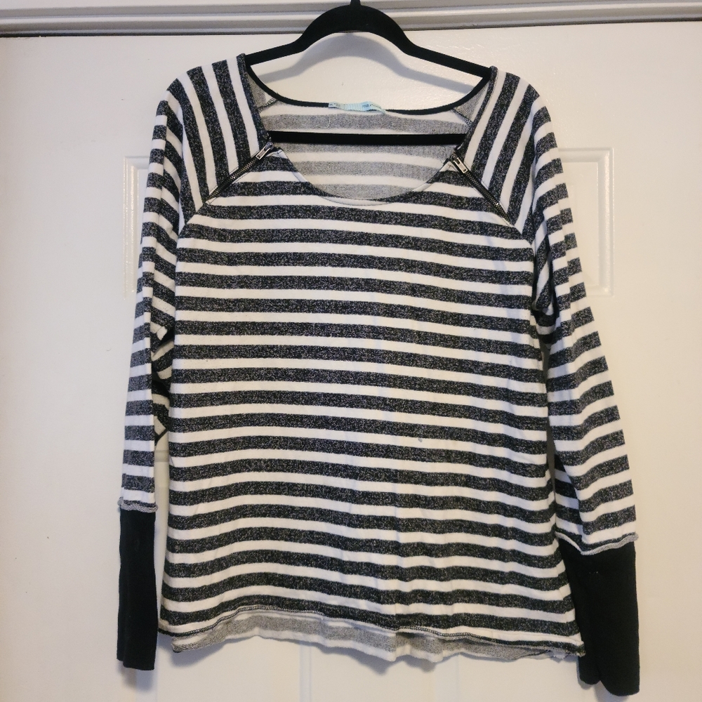 Charcoal Grey and white strip sweatshirt